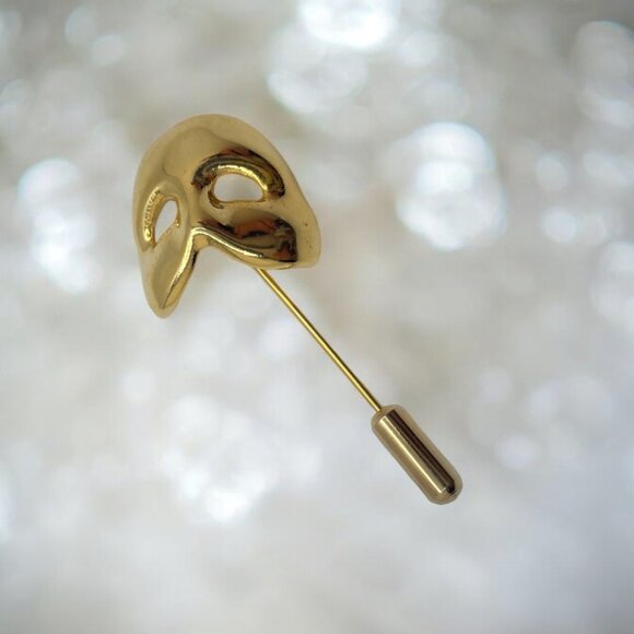 Vintage MONET Phantom of the Opera Mask Pin Gold Plated Signed Designer Jewelry - Picture 5 of 10